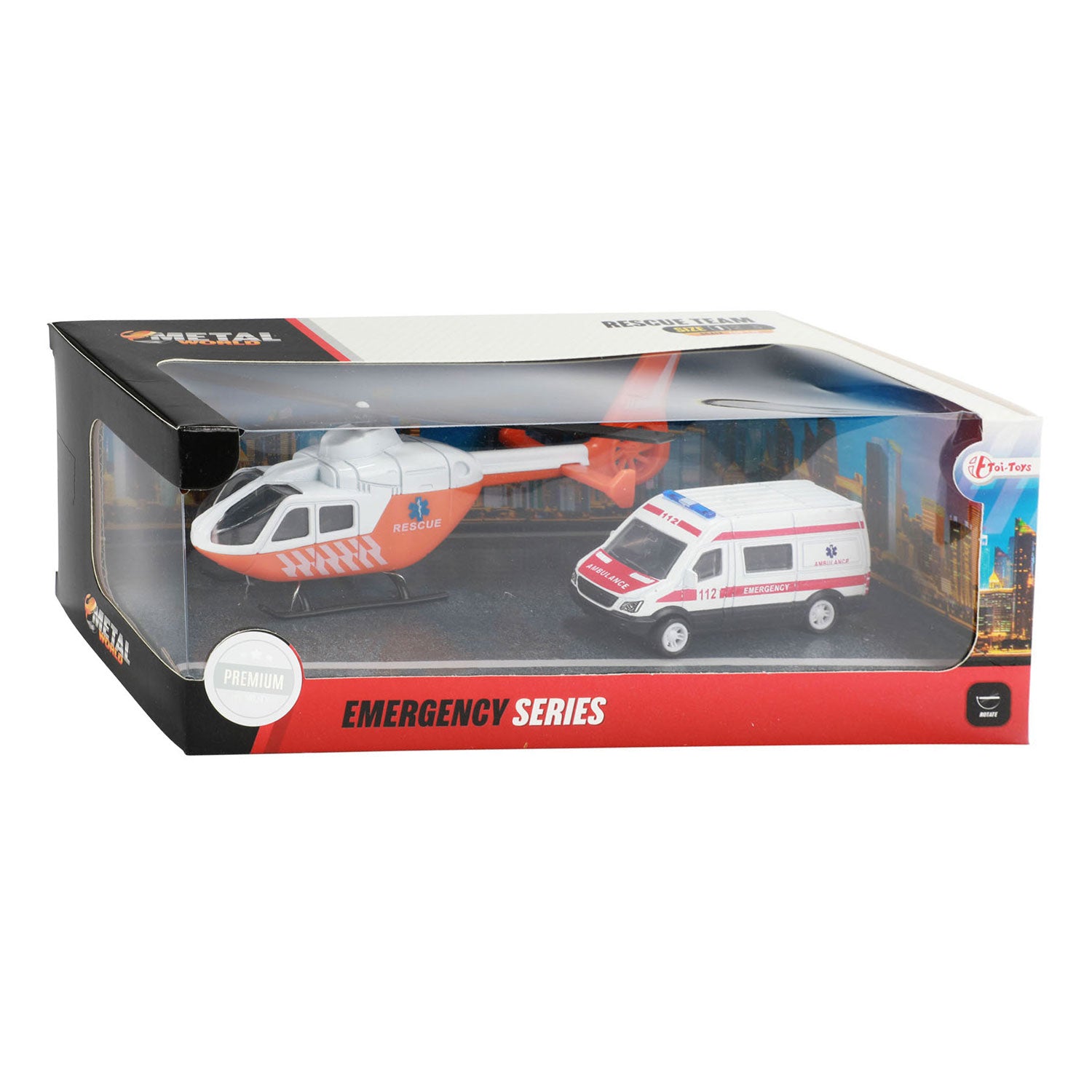 Toi-Toys Metall-Trauma-Hubschrauber und Krankenwagen Orange