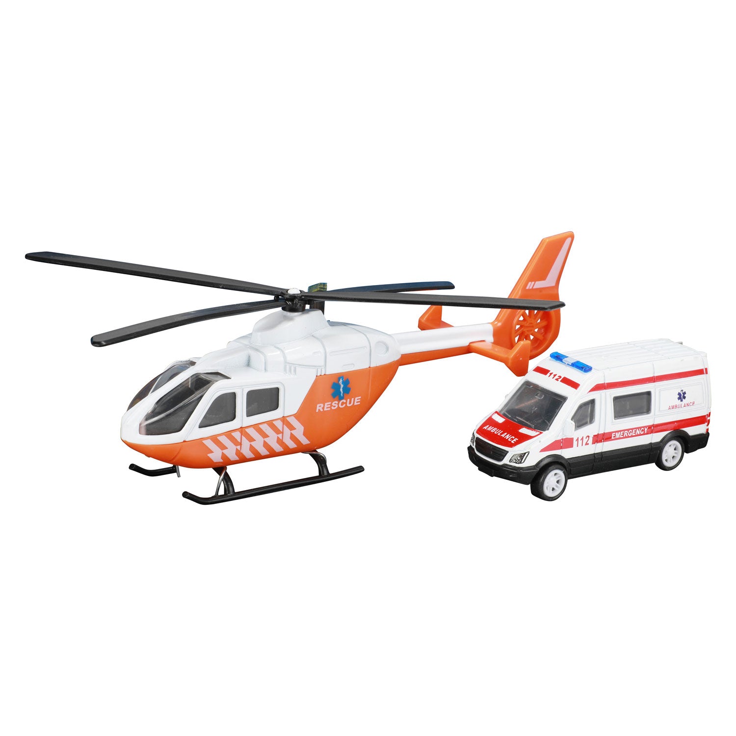 Toi-Toys Metall-Trauma-Hubschrauber und Krankenwagen Orange