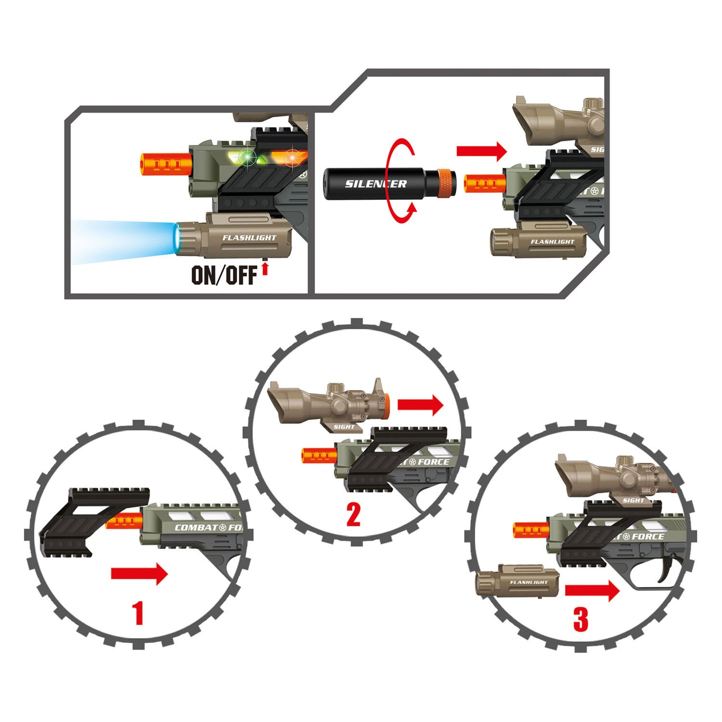 Toi-Toys Alfafox-Waffe militärisch mit Licht, Klang und Taschenlampe