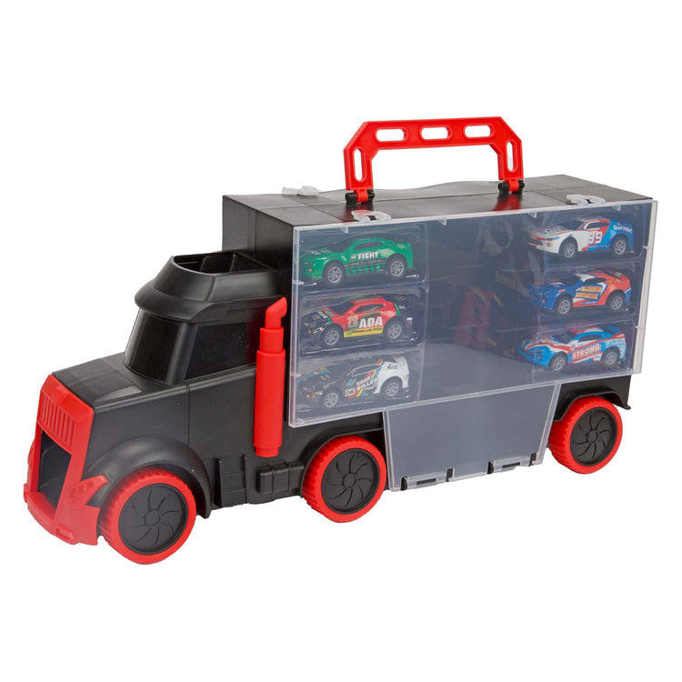 Toi-Toys Turbo-Rennfahrer LKW mit 6 Rennwagen mit 6 Rückzugsern