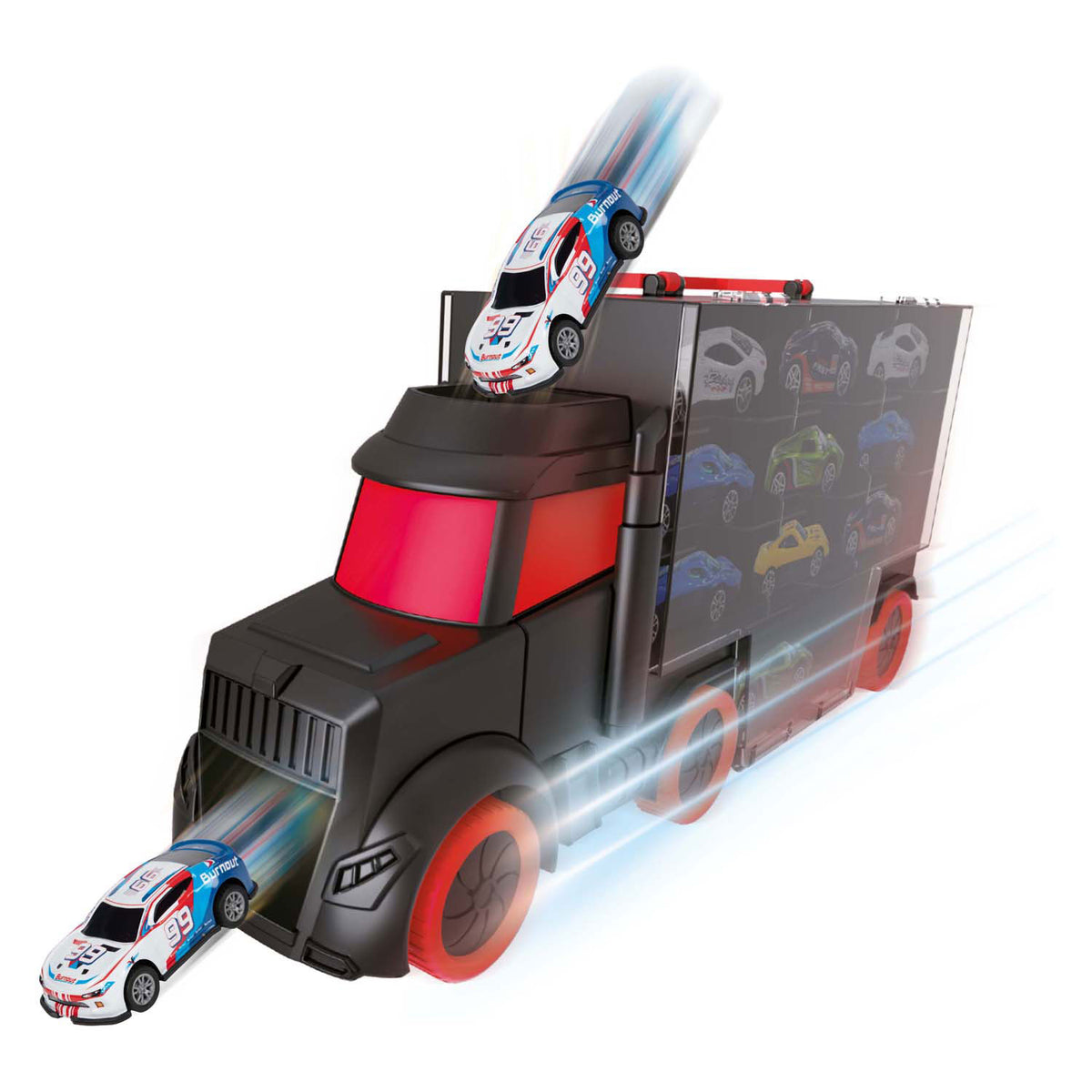 Toi-Toys Turbo-Rennfahrer LKW mit 6 Rennwagen mit 6 Rückzugsern