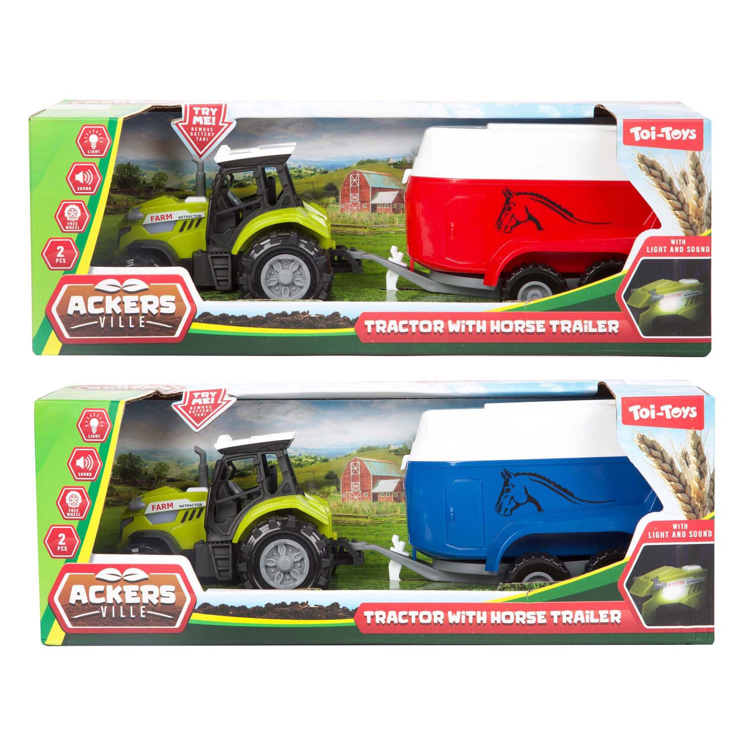 Toi-Toys Ackers Ville Traktor und Anhänger mit Licht und Klang, 10 cm