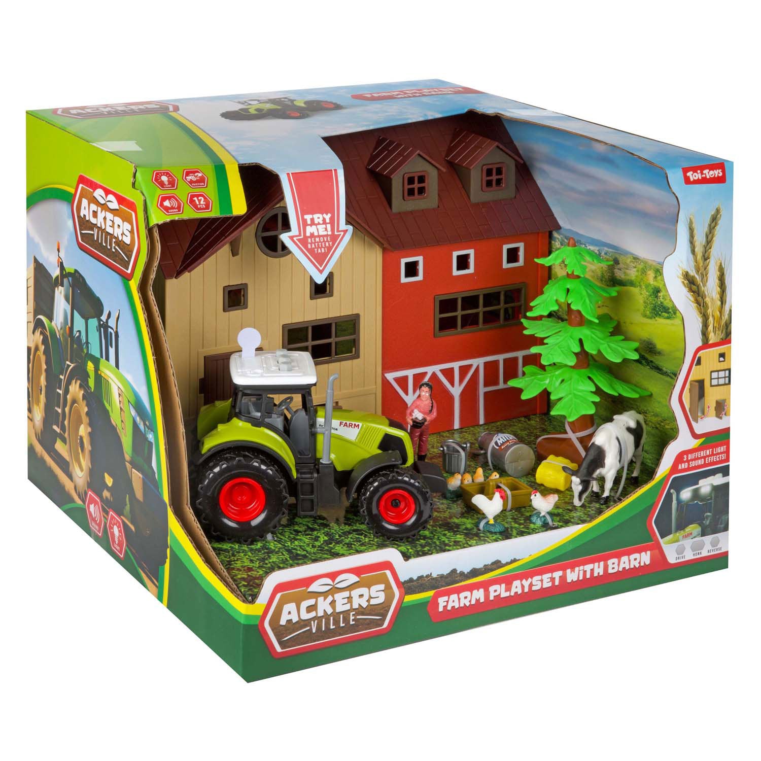 Toi-Toys Ackers Ville Farm mit Traktorlicht und Soundspiel-Set, 12dlg.