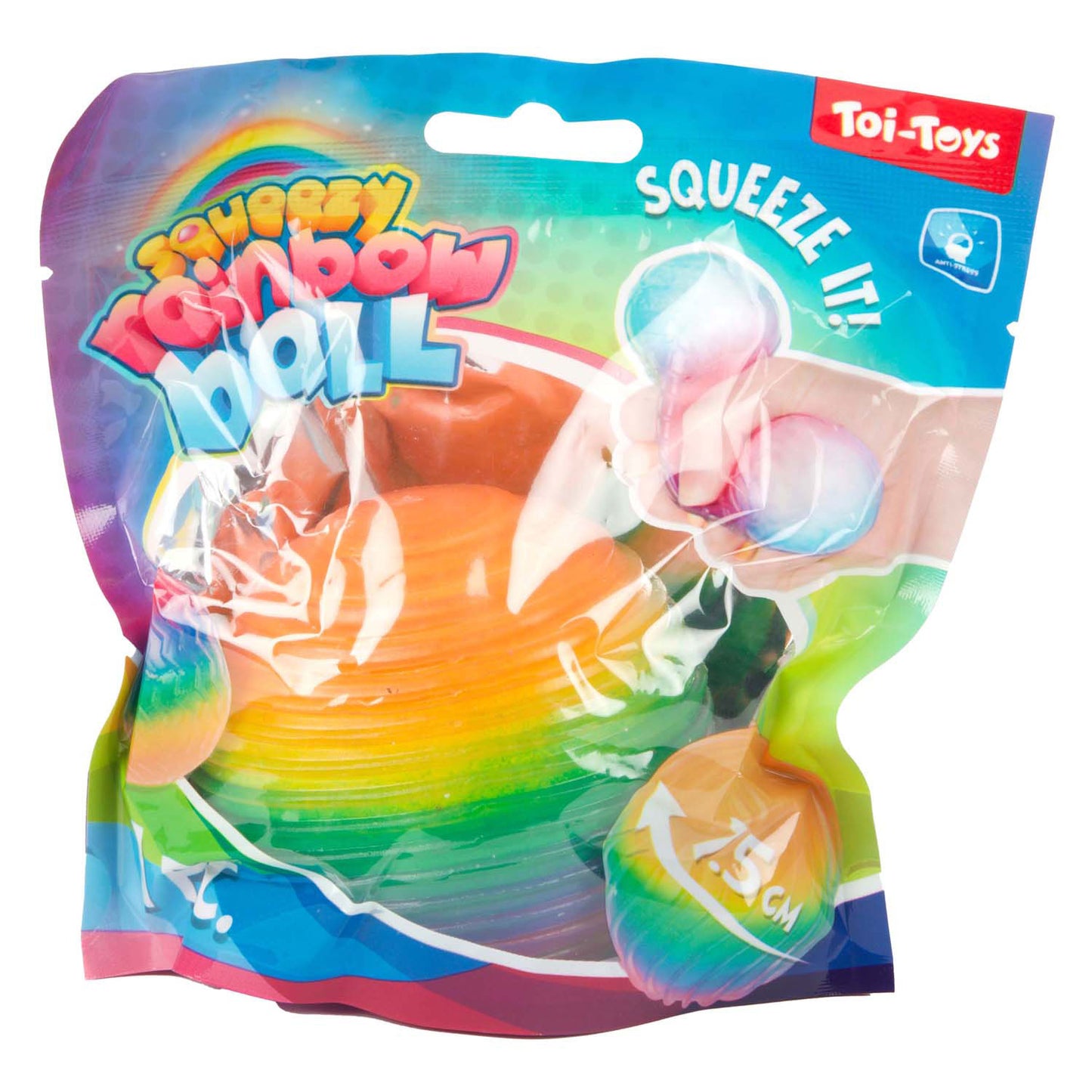 Toi-toys lustige textuurknijmbal regenboog bänderschaum, 7 cm