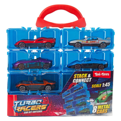 Toi-toys Turbo-Racer-Aufbewahrungskoffer mit 8 Metallautos – 1:45