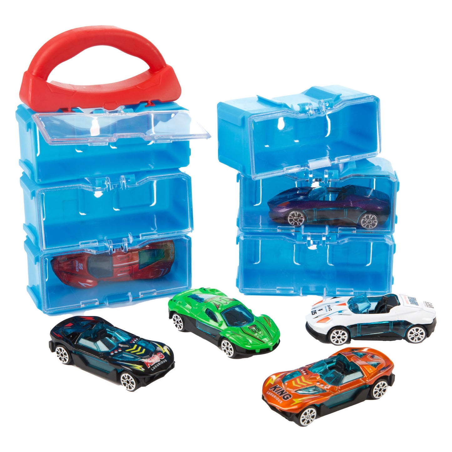 Toi-toys Turbo-Racer-Aufbewahrungskoffer mit 8 Metallautos – 1:45