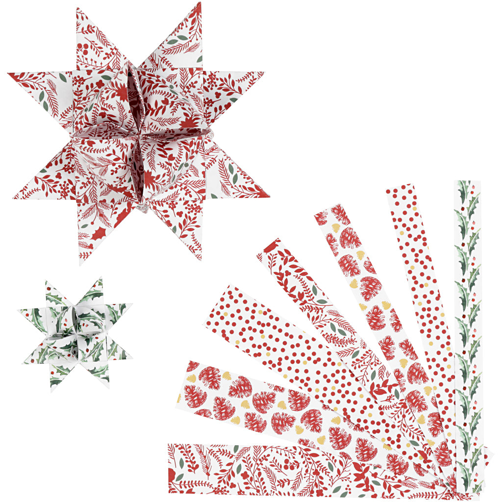 Vivi Gade Papierflechtstreifen, L: 44+78 cm, B: 15+25 mm, T 6,5+11,5 cm, rot, weiß, 48 Streifen 1 Box