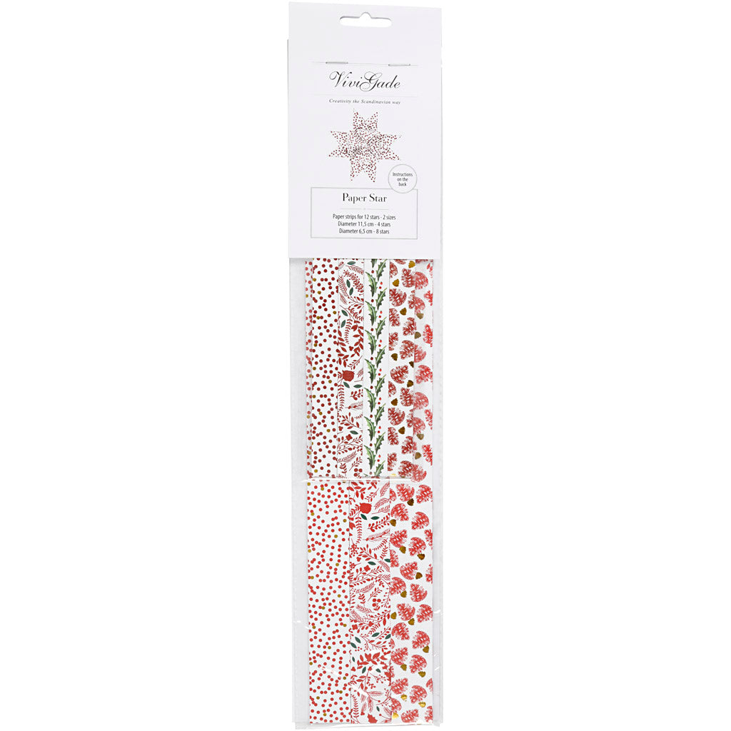 Vivi Gade Papierflechtstreifen, L: 44+78 cm, B: 15+25 mm, T 6,5+11,5 cm, rot, weiß, 48 Streifen 1 Box