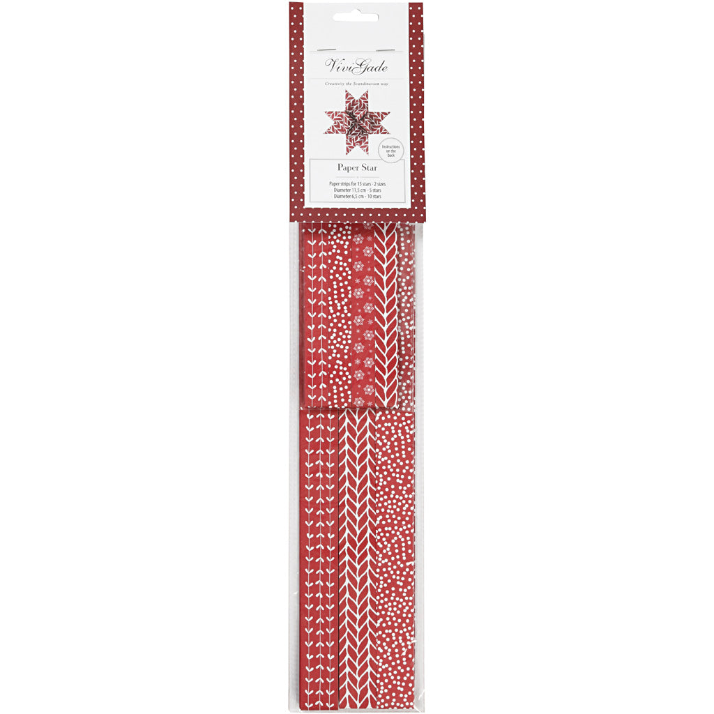 Vivi Gade Papierflechtstreifen, L: 44+78 cm, B: 15+25 mm, T 6,5+11,5 cm, rot, weiß, 60 Streifen 1 Box