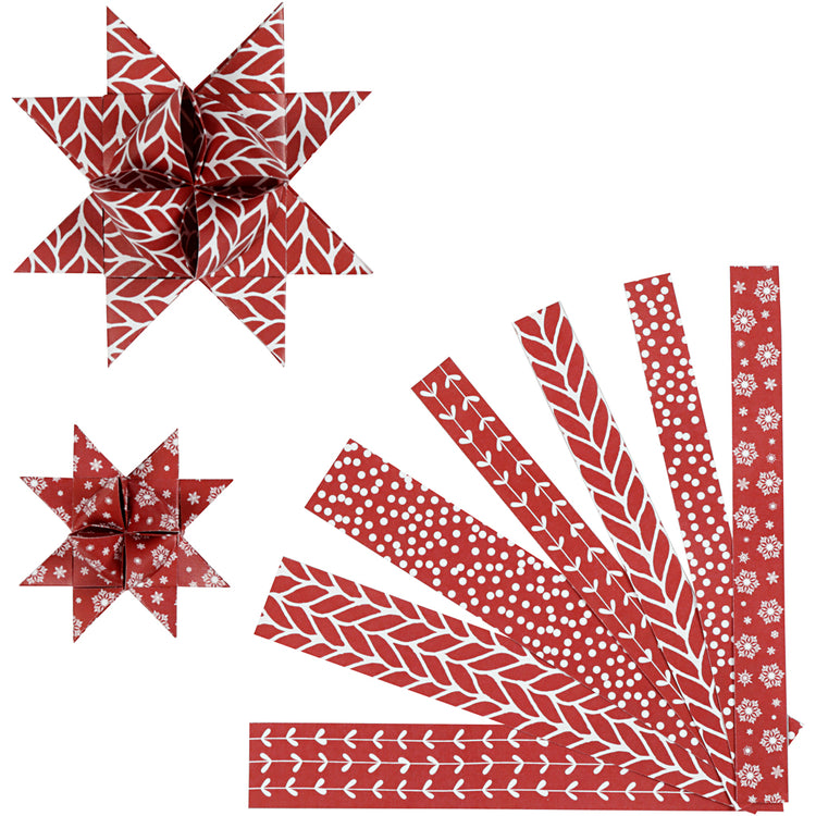 Vivi Gade Papierflechtstreifen, L: 44+78 cm, B: 15+25 mm, T 6,5+11,5 cm, rot, weiß, 60 Streifen 1 Box