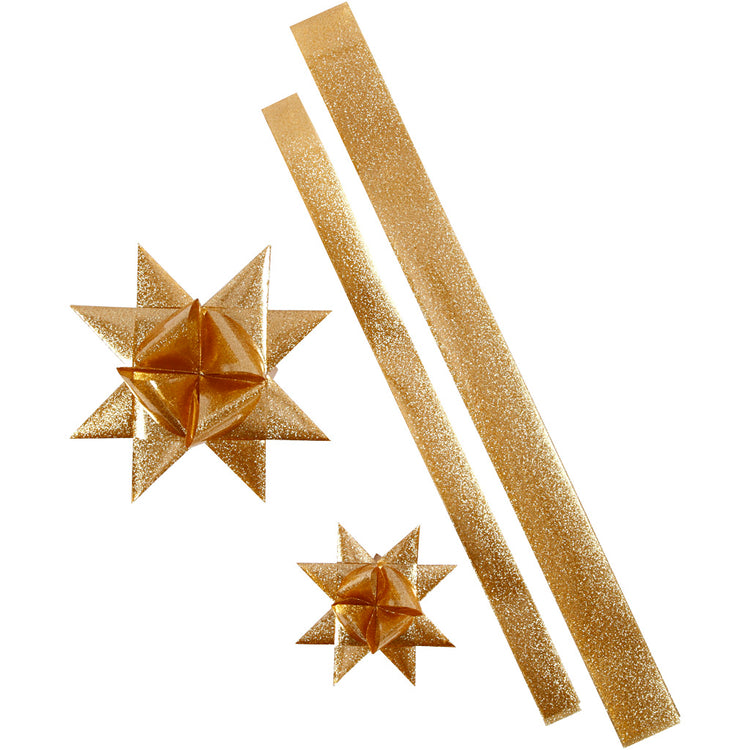 Vivi Gade Sternstreifen, L: 86+100 cm, B: 25+40 mm, T 11,5+18,5 cm, Goldglitter, 16 Streifen 1 Box