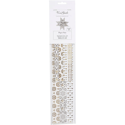 Vivi Gade Papierflechtstreifen, L: 44+78 cm, T 6,5+11,5 cm, B: 15+25 mm, Gold, Weiß, 48 Streifen 1 Box