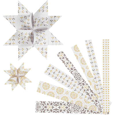 Vivi Gade Papierflechtstreifen, L: 44+78 cm, T 6,5+11,5 cm, B: 15+25 mm, Gold, Weiß, 48 Streifen 1 Box