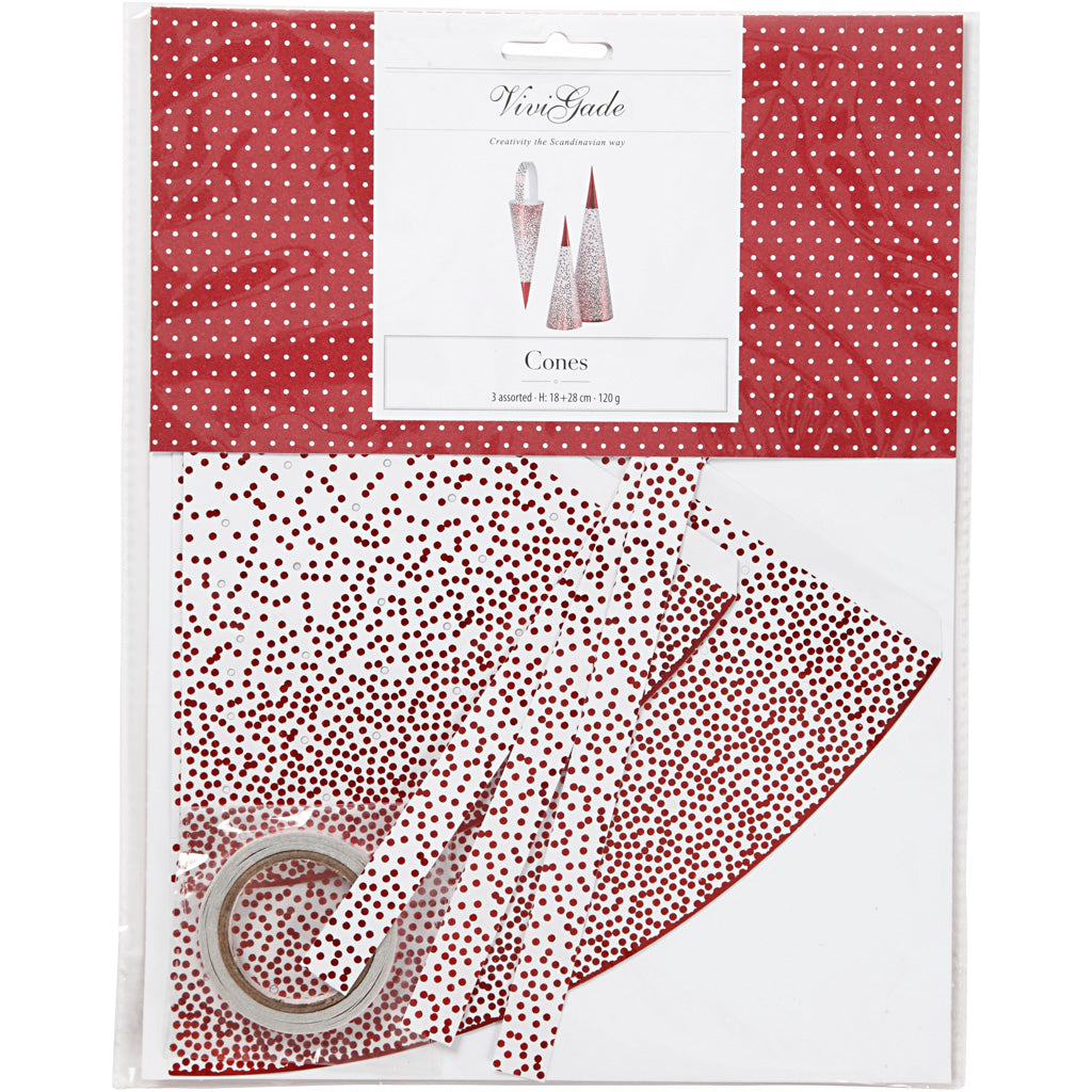 Vivi Gade Kegel, H: 18+28 cm, 120 g, rot, weiß, 3 Stück 1 Box
