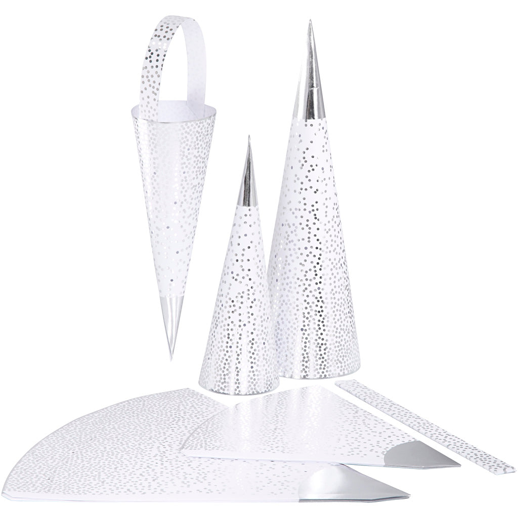 Vivi Gade Kegel, H: 18+28 cm, 120 g, Silber, Weiß, 3 Stück 1 Box