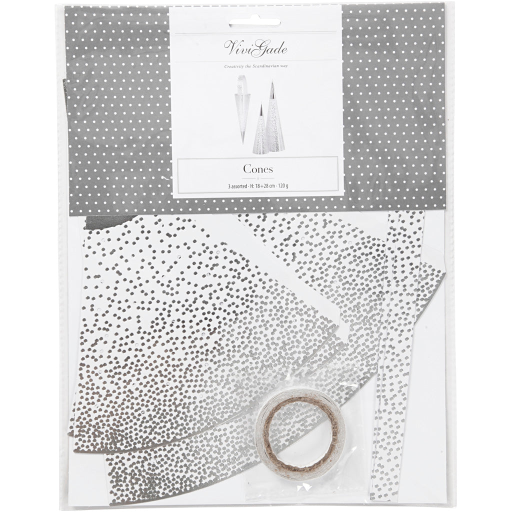 Vivi Gade Kegel, H: 18+28 cm, 120 g, Silber, Weiß, 3 Stück 1 Box
