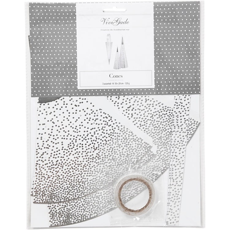 Vivi Gade Kegel, H: 18+28 cm, 120 g, Silber, Weiß, 3 Stück 1 Box