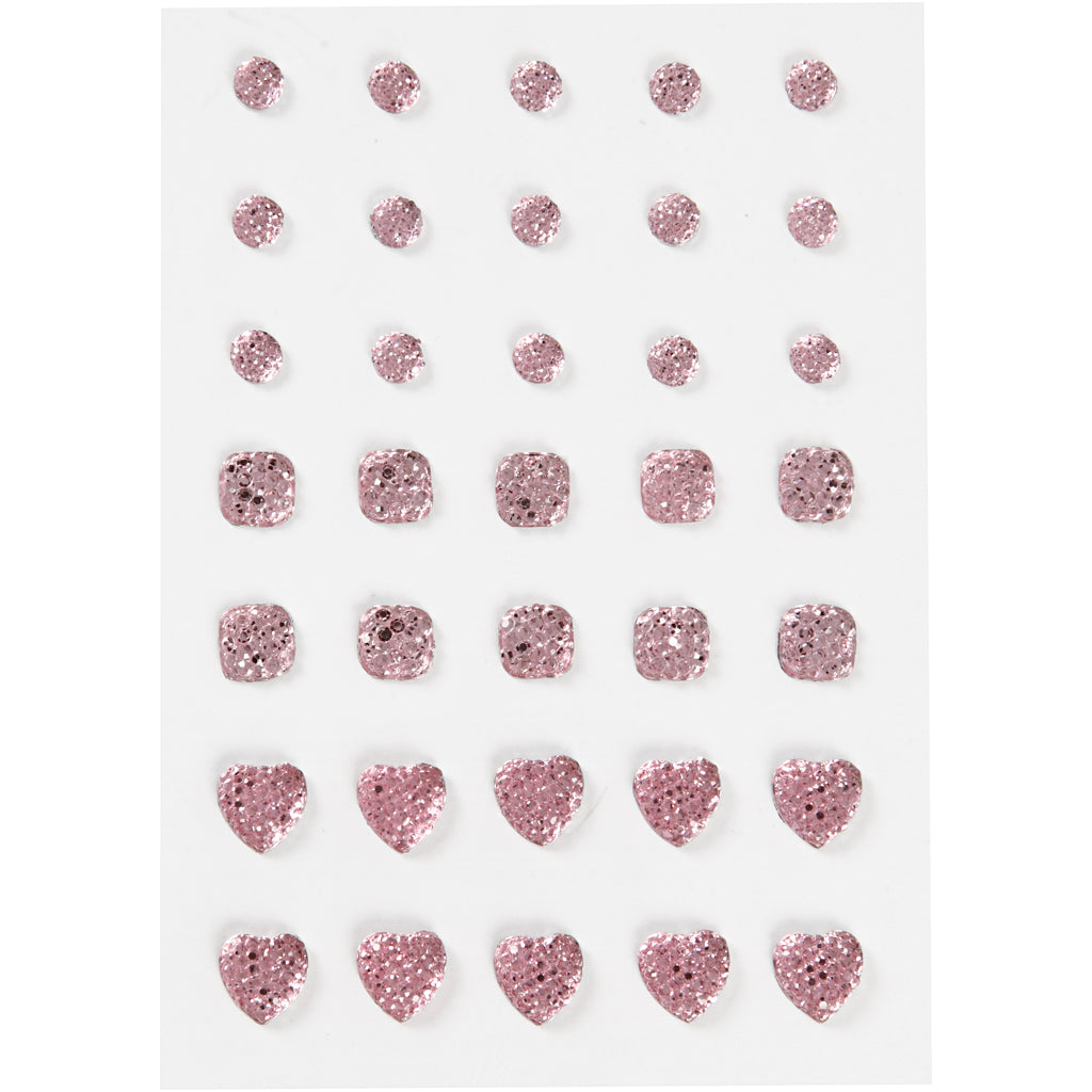 Vivi Gade Strasssteine, rund, quadratisch, Herz, Größe 6+8+10 mm, rosa, 35 Stück 1 Box