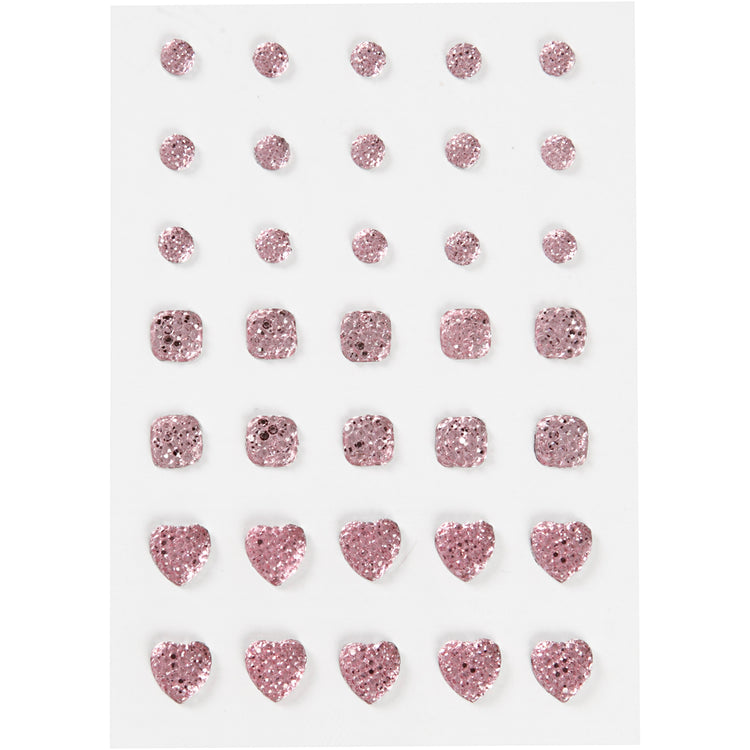 Vivi Gade Strasssteine, rund, quadratisch, Herz, Größe 6+8+10 mm, rosa, 35 Stück 1 Box
