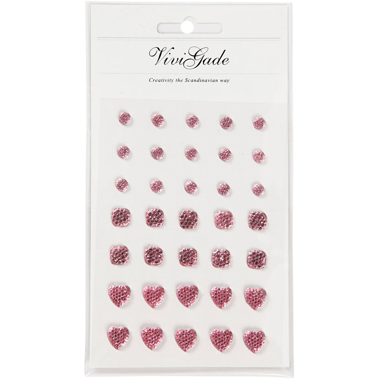 Vivi Gade Strasssteine, rund, quadratisch, Herz, Größe 6+8+10 mm, rosa, 35 Stück 1 Box