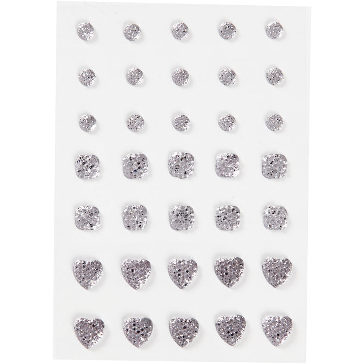 Vivi Gade Strasssteine, rund, quadratisch, Herz, Größe 6+8+10 mm, Silber, 35 Stück 1 Box