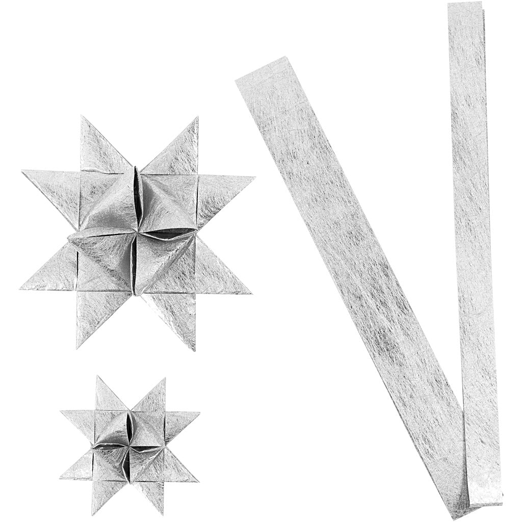 Vivi Gade Papierflechtstreifen, L: 44+78 cm, T 6,5+11,5 cm, B: 15+25 mm, Silber, 32 Streifen 1 Box
