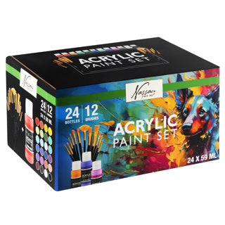 Gouache-Acryl-Set komplett 24x59ml + 12 Pinsel
