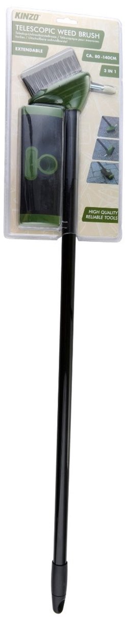 Kinzo ausziehbare Unkrautbürste 3-in-1 – Teleskop-Unkrautbürste mit Schaber und Schaber – verstellbar von 80–140 cm – für Fliesen, Terrasse, Einfahrt – ergonomisches Gartengerät