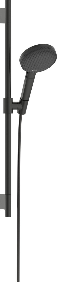 Hansgrohe Raindance Alive Select S – Duschset – Ecosmart Wassersparen – Auswahlknopfsteuerung – 125 mm Größe – 3 Strahlfunktionen – gebürstetes schwarzes Chrom