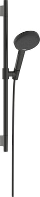 Hansgrohe Raindance Alive Select S – Duschset – Ecosmart Wassersparen – Auswahlknopfsteuerung – 125 mm Größe – 3 Strahlfunktionen – gebürstetes schwarzes Chrom