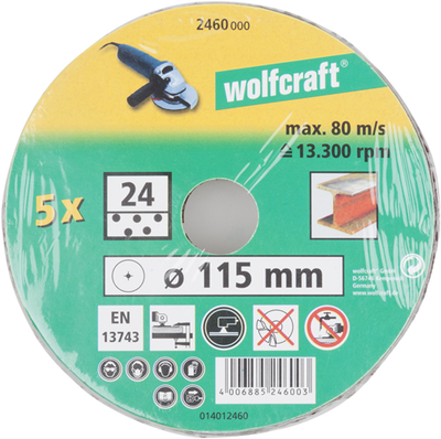 Wolfcraft Faserschleifscheiben | k24 | ø115mm | 5 Stück - 2460000