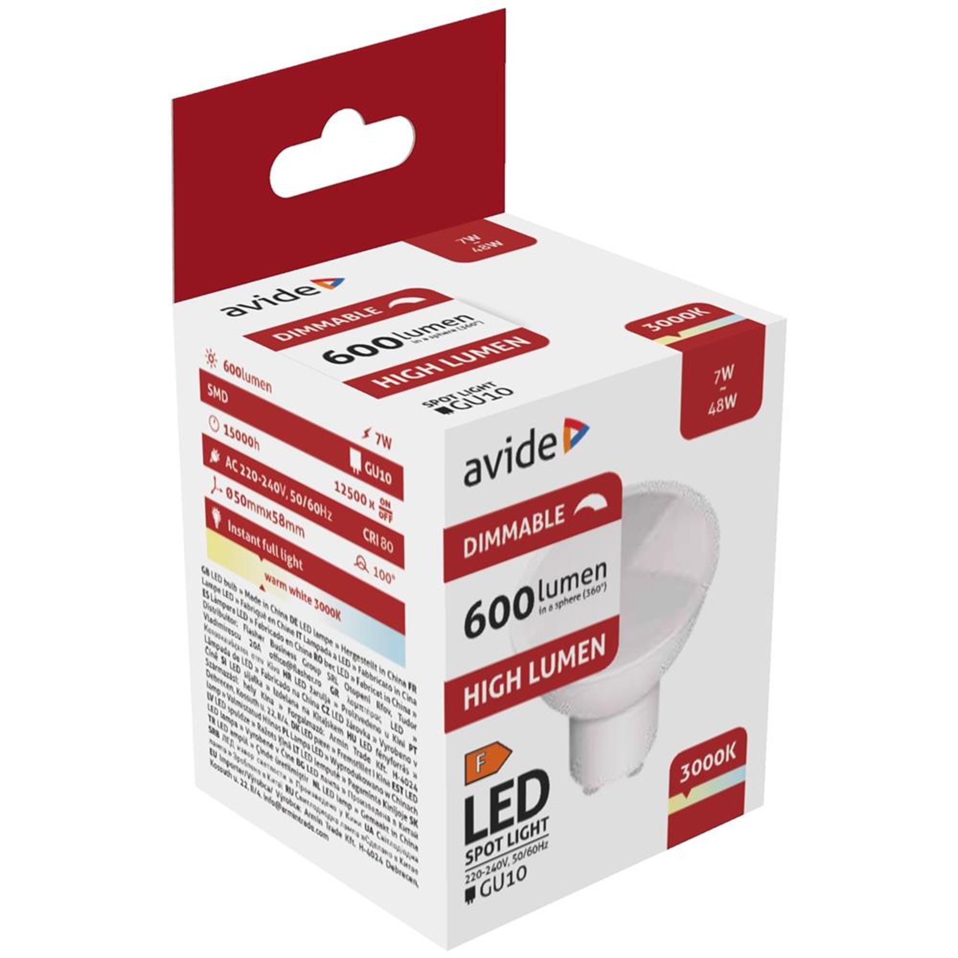 Avide LED-Spot GU10 7 W 3000 K WW dimmbar
