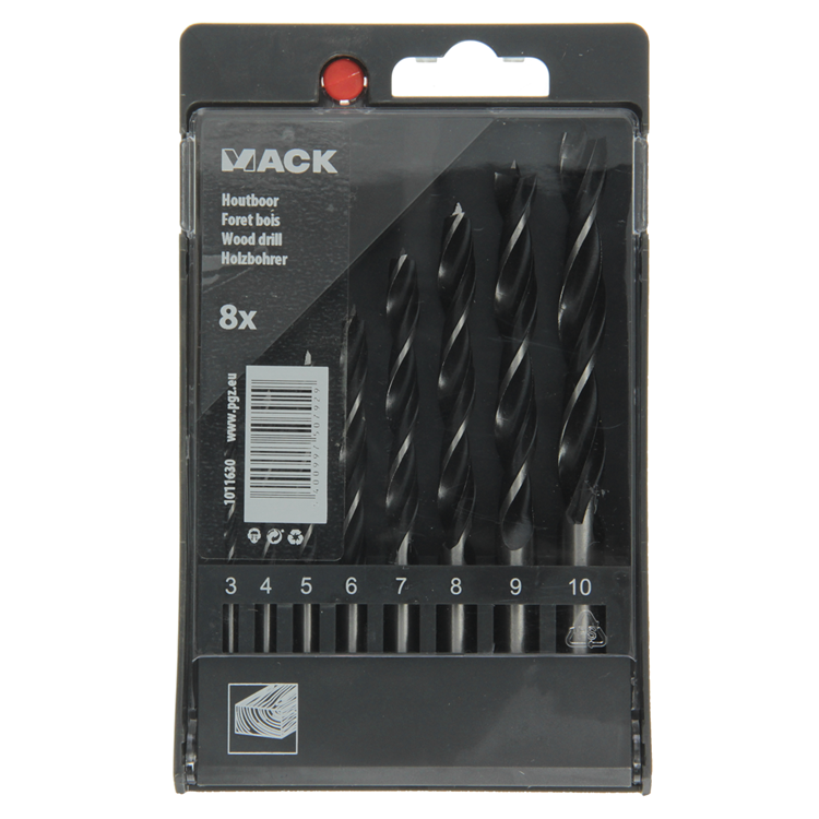 Mack 1011630 - Maschinen-Holzbohrer + Zentrierspitzen-Set 8-teilig 3-10mm | 5 Stück