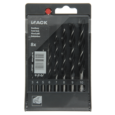 Mack 1011630 - Maschinen-Holzbohrer + Zentrierspitzen-Set 8-teilig 3-10mm | 5 Stück