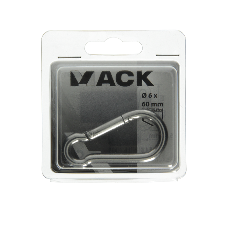 Mack 1006891 - 1 Karabiner + Feder Edelstahl 60x6mm schwarz | 5 Stück