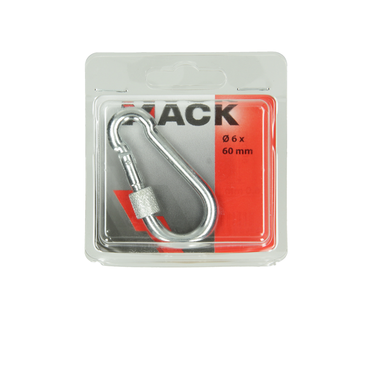 Mack 1006896 – 1 Karabiner + Schloss. verzinkt 6mm schwarz | 5 Stück