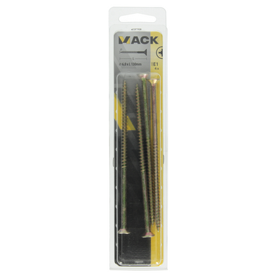 Mack 1006975 - Spanplattenschraube mit Kopf gelb verzinkt 4 Stück 6 x 130 mm | 5 Stück