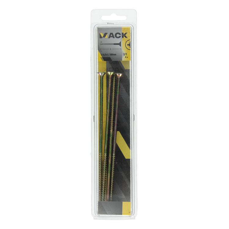Mack 1006979 - Spanplattenschraube mit Kopf gelb verzinkt 4 Stück 6 x 180 mm | 5 Stück