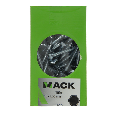 Mack 1007038 - Holzgewindebolzen verzinkter Stahl 100 Stück 8 x 50 mm | 2 Stk