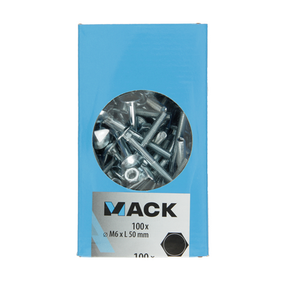 Mack 1007052 - Holzbolzen + Mutter verzinkt 100 Stück 6 x 50 mm | 2 Stk