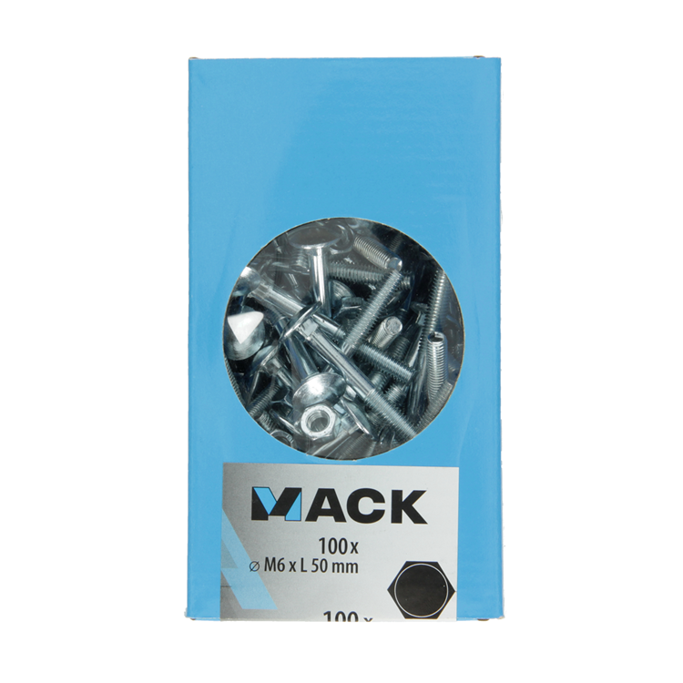Mack 1007052 - Holzbolzen + Mutter verzinkt 100 Stück 6 x 50 mm | 2 Stk