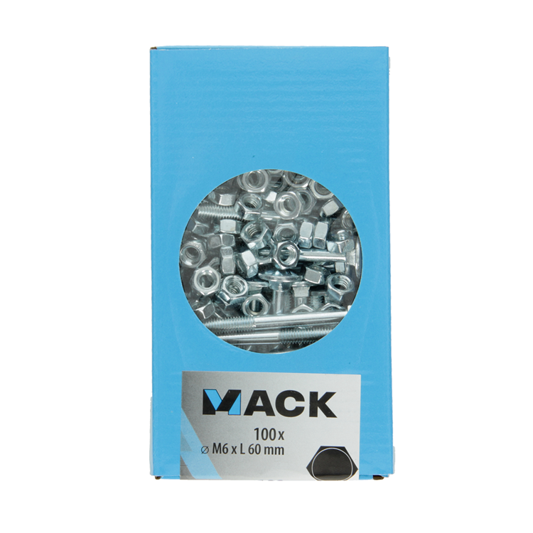 Mack 1007053 - Holzbolzen + Mutter verzinkt 100 Stück 6 x 60 mm | 2 Stk