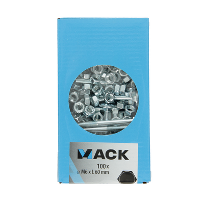 Mack 1007053 - Holzbolzen + Mutter verzinkt 100 Stück 6 x 60 mm | 2 Stk