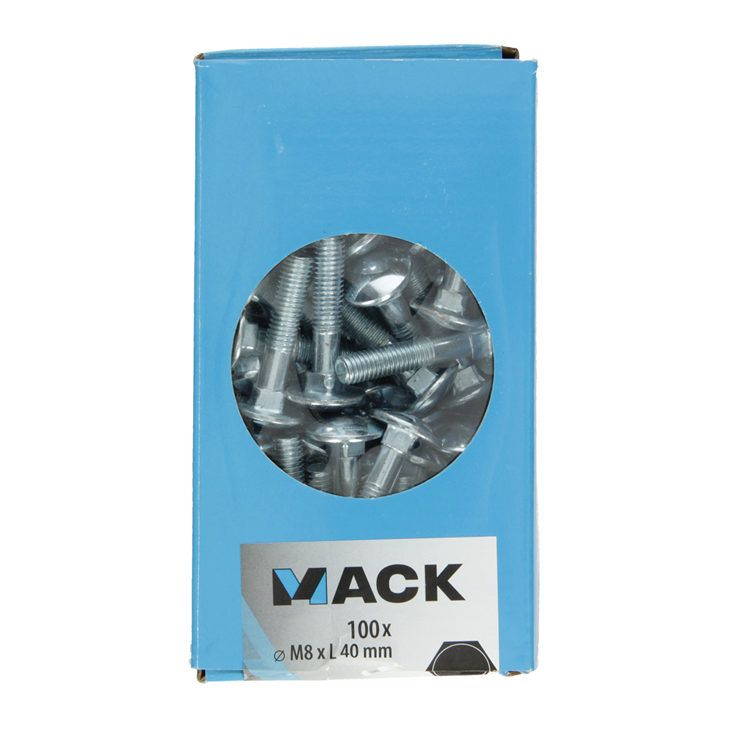 Mack 1007059 - Holzbolzen + Mutter verzinkt 100 Stück 8 x 40 mm | 2 Stk