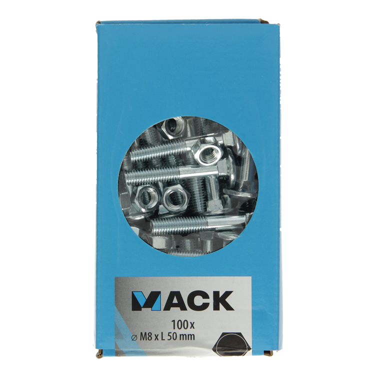 Mack 1007060 - Holzbolzen + Mutter verzinkt 100 Stück 8 x 50 mm | 2 Stk