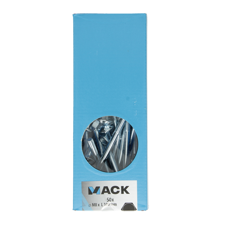 Mack 1007063 - Holzbolzen + Mutter verzinkt 50 Stück 8 x 100 mm | 1 Stk