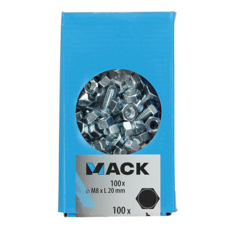 Mack 1007077 - Hahnschraube + Mutter verzinkt 100 Stück 8 x 20 mm | 3 Stück