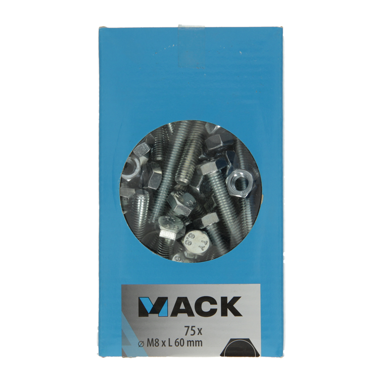 Mack 1007080 - Hahnschraube + Mutter verzinkt 75 Stück 8 x 60 mm | 2 Stk