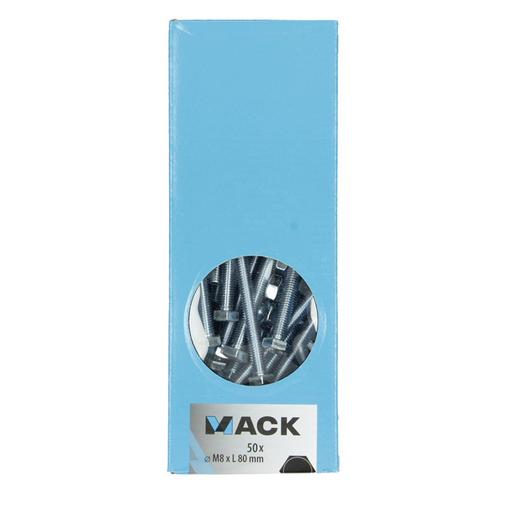 Mack 1007081 - Hahnschraube + Mutter verzinkt 50 Stück 8 x 80 mm | 1 Stk
