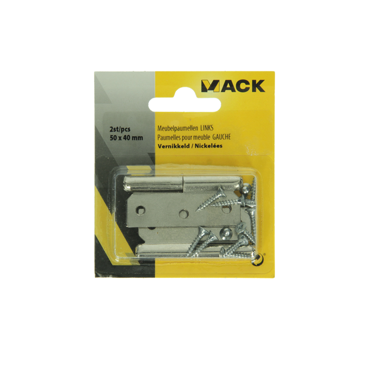 Mack 1013352 - 2 Möbelscharniere links vernickelt H 50 x B 40 mm | 5 Stück